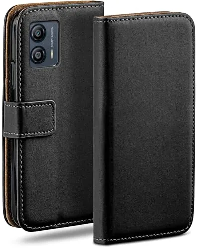 moex Book Case für Motorola Moto G53 5G Handyhülle mit Kartenfach, Hülle klappbar 360 Grad Schutzhülle, Klapphülle Flip Case Cover, PU Leder Handytasche Lederhülle, Schwarz