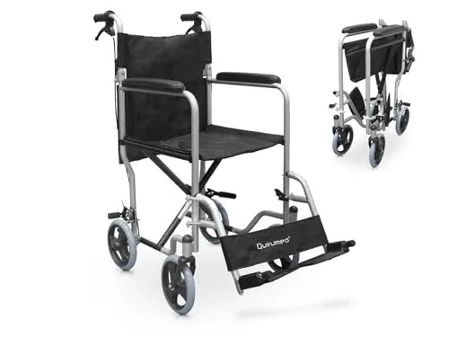 QUIRUMED Rollstuhl für zu Hause, Sitzbreite 41 cm, Transitrollstuhl, leicht, faltbar, Dokumententasche, für ältere Menschen, für Behinderte