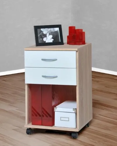 Möbeldesign Team 2000 Rollcontainer - Bürocontainer in Sonoma Eiche, mit 2 Schubladen und großem offenen Fach, ideal für platzsparende Aufbewahrung im Büro.