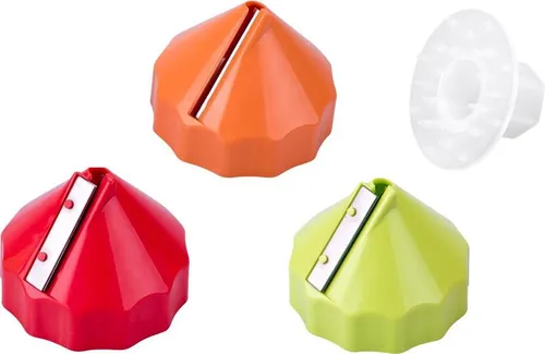 culinario 3er Set Spiralschneider/Julienneschneider mit Gemüsehalter, Ø8,3x6,6cm, Kunststoff, Edelstahlklinge, für Scheiben/grob/fein, orange/rot/grün
