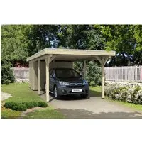Skan Holz Flachdach-Einzelcarport Spessart 355 cm x 846 cm - Carport aus imprägniertem Leimholz mit stabilen 12 cm x 12 cm Pfosten, idealer Schutz vor Witterung und Feuchtigkeit, einfache Montage durch Schritt-für-Schritt-Anleitung.