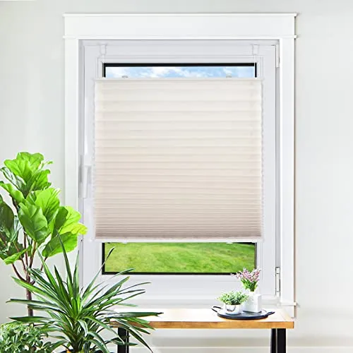 Homland Plissee ohne Bohren Klemmfix Creme 120 x 80 cm(LxB), Plissees für Fenster und Tür, Jalousie Easyfix Plisseerollo mit Klemmträger Sonnenschutz und Sichtschutz lichtdurchlässig Rollo