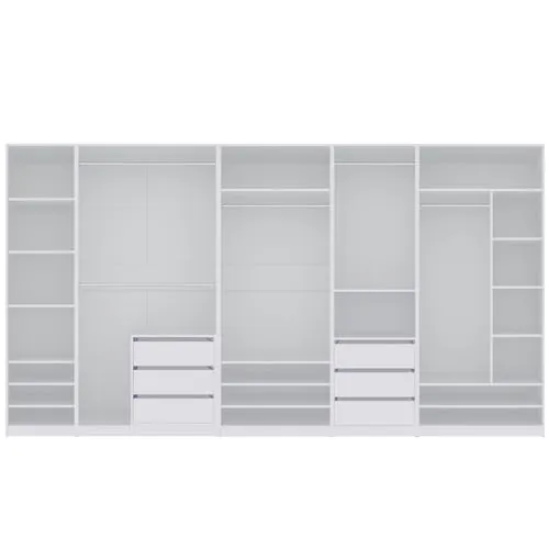 Garderoben-Set TRES R/B – Offener Kleiderschrank mit 5 Kleiderstangen und 6 Schubladen - Modernes Garderoben-Set für Flur und Schlafzimmer, bietet viel Stauraum und einfache Montage. Ideal für eine stilvolle und praktische Aufbewahrung.