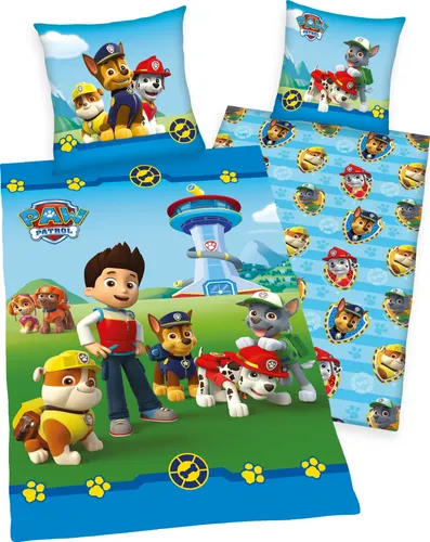 Herding PAW PATROL Bettwäsche-Set, Wendemotiv, 135 x 200 cm - Bettwaren-Set für Kinder mit atmungsaktiver Baumwolle, verspieltem Paw Patrol Wendemotiv und hochwertigem Qualitätsreißverschluss für einfaches Beziehen.