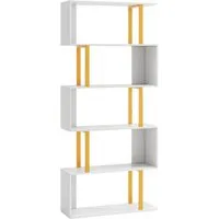 Costway S-förmiges Standregal mit 5 Ebenen in Weiß - Elegantes S-förmiges Regal mit 5 Ebenen, ideal zur Präsentation Ihrer Bücher und Dekoobjekte. Stabil und sicher durch Kippschutz, passt perfekt in jedes Zimmer.