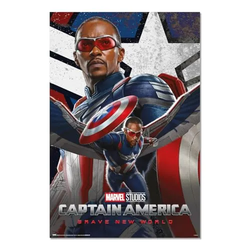 Grupo Erik Poster Marvel Captain America Brave New World Kunstdruck - Deko Wohnzimmer oder Deko Schlafzimmer - Deko Zimmer - Größe 61 x 91 - Offizieller Marvel Fanartikel