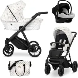 Kinderwagen IVENTO Sportwagen Babywagen Babyschale Komplettset Kinder Wagen Autositz Set 3 in 1 (white style, Rahmenfarbe: Schwarz) - Weiß