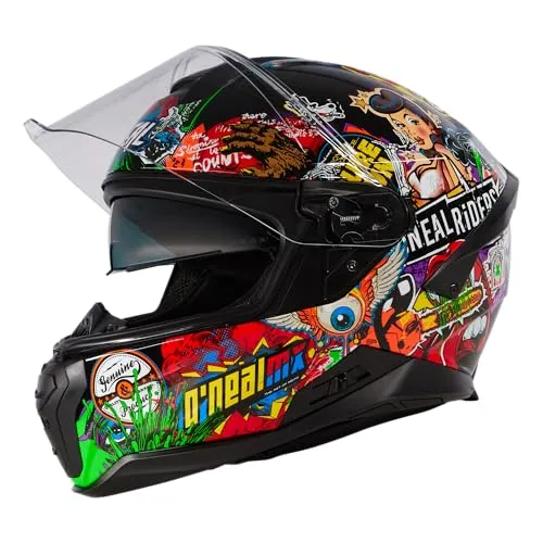 ONeal Challenger Crank Integralhelm - Schwarz/Rot/Grün/Gelb - S - Motorradhelm mit Vollvisier, Pinlock® kompatibel und integrierter Sonnenblende für optimalen Schutz und Komfort auf jeder Fahrt.