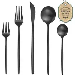 Bestdin 30-teiliges Besteckset Schwarz für 6 Personen