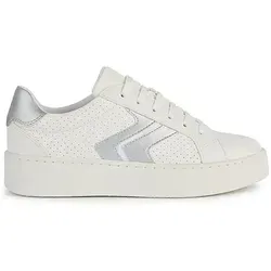 Geox Damen D Skyely Sneaker - Optic White Silver, 38 EU - Damen-Sneaker mit atmungsaktivem Leder-Obermaterial und bequemer Gummisohle für optimalen Tragekomfort den ganzen Tag.