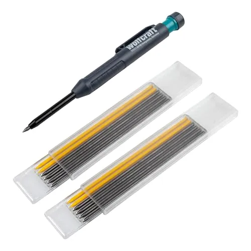 wolfcraft Tieflochmarker-Set I 8661000 I Zum Anzeichnen an schwer zugänglichen Stellen I Minenschaft Ø 5,7 mm I 9 graue und 4 gelbe Minen