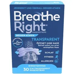 Besser Atmen Breathe Right Nasenstrips Transparent - Arzneimittel zur sofortigen Linderung einer verstopften Nase ohne Medikamente. Ideal bei Erkältungen oder Allergien, verbessern sie den Luftstrom und reduzieren Schnarchen.