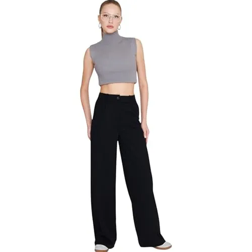 fashionshowcase Palazzohose Damen - Marlenehose mit hohem Bund 38 schwarz - Damen Bekleidung: Elegante Palazzohose mit elastischem Bund für höchsten Tragekomfort. Ideal für Büro und Freizeit, kombiniert Bewegungsfreiheit mit femininer Silhouette.