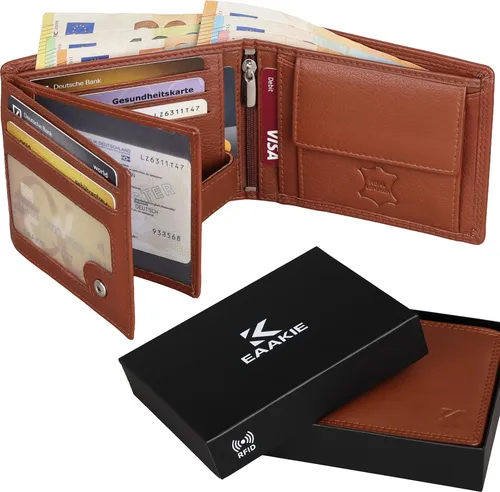 Leder Geldbörse Herren Portemonnaie RFID Querformat Geldbeutel Echtleder (9901) Cognac