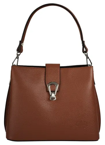 Umhängetasche CLUTY aus echtem Leder, braun (cognac) - Handtaschen, italienisches Design aus 100% Rindleder, ideal für jede Gelegenheit mit abnehmbarem Schultergurt und praktischem Drehverschluss.