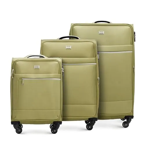 WITTCHEN MIRA Line Set mit 3 Koffer Gepäck Weichgepäck Reisekoffer Set aus Polyester Tragegriff Teleskopgriff Vier Lenkrollen TSA Kombinationschloss Größe (S+M+L) Grün