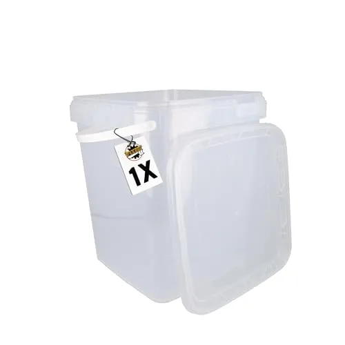 Produktbild FixedByU Eimer mit Deckel 10L transparent eckig Plastikeimer Lebensmittelecht Luftdicht und Stabil Leere Eimer mit Griff und Deckel Geeignet für Lebensmittelchemie Waschpulver Klebstoffe