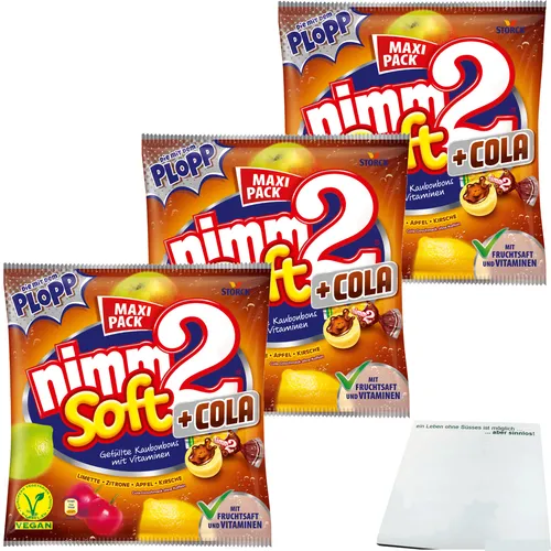 Nimm2 Soft + Cola gefüllte Kaubonbons mit Vitaminen 3x345g Maxi Pack usy Block