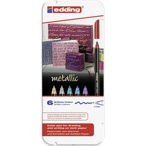 edding 1200 metallic Filzstifte, 6er Set - Farbenfrohes Malen und Schreiben mit auswaschbarer, geruchsarmer Farbe für kreative Köpfe