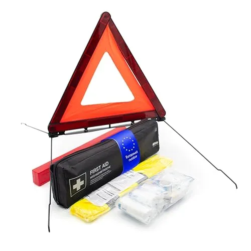 KFZ-Verbandtasche inkl. Warndreieck und Warnweste nach aktueller DIN 13164:2022 | Gültig für 2025 | Verbandkasten/Erste Hilfe Set für PKW/Auto/Motorrad | schwarz | langes Format