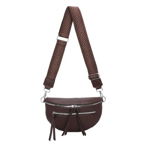 ITALYSHOP24 Damen Tasche Umhängetasche Brusttasche Muster Gürtel Bauchtasche Crossbody Gürteltasche Hüfttasche Crossover Bodybag Schultertasche Handytasche Leder Optik Schokobraun S