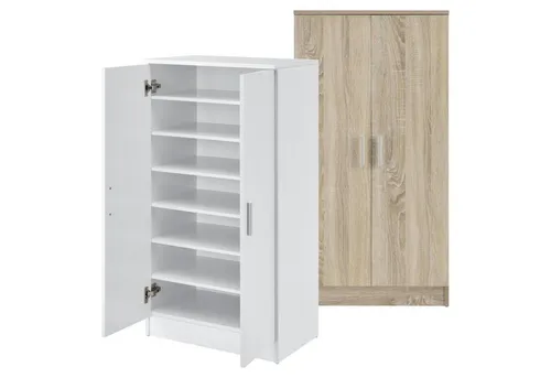[en.casa] Schuhschrank 108x55x35 cm - Eleganter Schuhkipper für 14 Paar Schuhe - Schuhschrank in Weiß mit 2 Türen und Platz für bis zu 14 Paar Schuhe. Ideal für platzsparende Aufbewahrung und stilvolles Design - perfekt für jedes Zuhause!