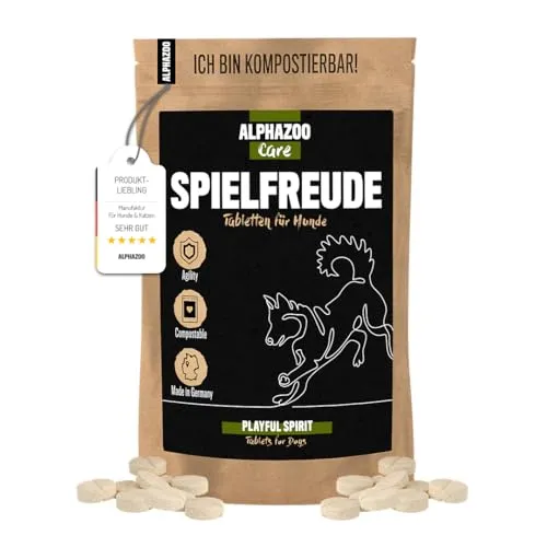 alphazoo Gelenktabletten Hund Spielfreude I Grünlippmuschel I Glucosamin, Chondroitin & Teufelskralle gegen Arthrose & Gelenkschmerzen I Tabs statt Gelenkkapseln I Senior Adult Welpen I 120 Stück