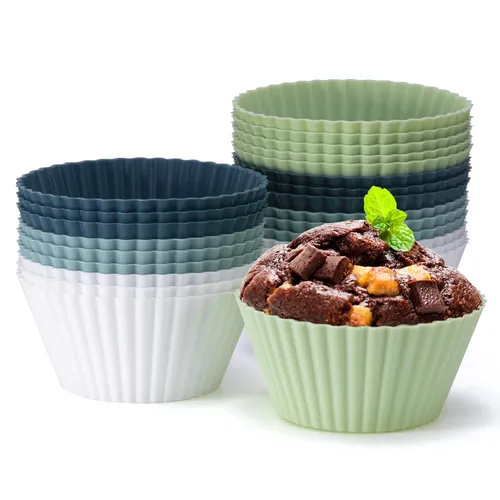 24er Set Silikon Muffinförmchen – BPA-frei und wiederverwendbar - Muffinbackformen aus hochwertigem, lebensmittelechtem Silikon. Antihaftbeschichtet und umweltfreundlich – perfekt für bunte Muffins und kreative Desserts!