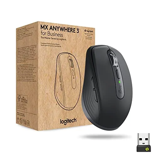 Logitech MX Anywhere 3 für Business - Kabellose Maus mit ultraschnellem Scrollen - Mäuse mit Logi Bolt Technologie, ideal für Geschäftsreisende - abtastbar auf jeder Oberfläche, sogar auf Glas, mit 70 Tagen Akkulaufzeit und Schnellladefunktion.