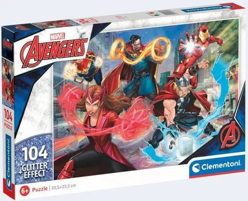 Clementoni 20347 Marvel Supercolor Glitter The Avengers - 104 Teile Puzzle für Kinder ab 6 Jahren, umweltfreundlich und ideal für kreative Spielerlebnisse