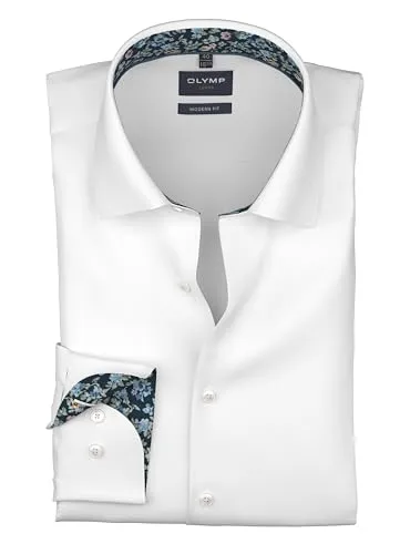 OLYMP Herren Oberhemd Langarm 136814 - Modern Fit, Weiß - Elegantes Herrenoberhemd im modernen Schnitt, ideal für formelle Anlässe. Pflegeleicht und bequem, mit New Kent Kragen und langem Arm, für einen stilvollen Auftritt.