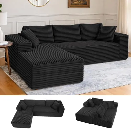 COMHOMA L-förmiges Big-Sofa mit Chaiselongue – Schwarz von COMHOMA