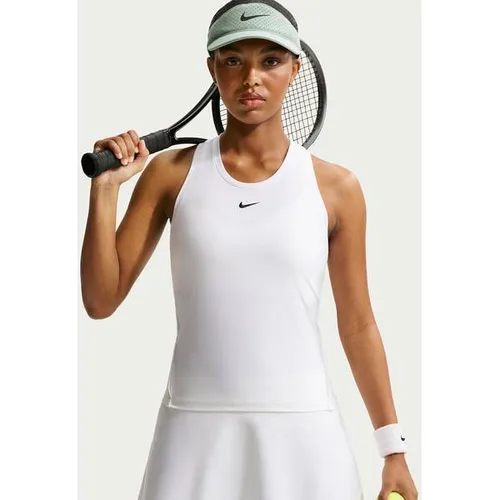 Nike W NK DF VCTRY TANK Damen-Tanktop in Weiß-Schwarz, Größe S - Eng anliegendes Tanktop für Tennis, mit Rundhalsausschnitt und Racerback für optimale Bewegungsfreiheit. Ideal für sportliche Aktivitäten und stylisches Outfit.
