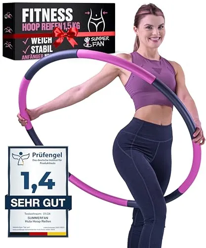 SummerFan Hula Hoop Reifen für Anfänger - Fitnessreifen zum Abnehmen - Effektiver Fitnessreifen für Erwachsene, verstellbar bis 100 cm und 1,5 kg. Ideal für schnelles Abnehmen und Bodyshaping mit bis zu 400 kcal Verbrauch pro Stunde.