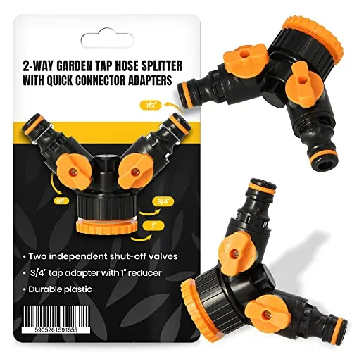 2-Wege Wasserhahn Verteiler Adapter Absperrhähnen Schlauchkupplung Y-Verteiler Wasserverteiler Zu Gartenschlauch Gartenventil Bewässerung Gartenzubehör T-Stück 3/4''-Hahnadapter mit 1''-Reduzierstück