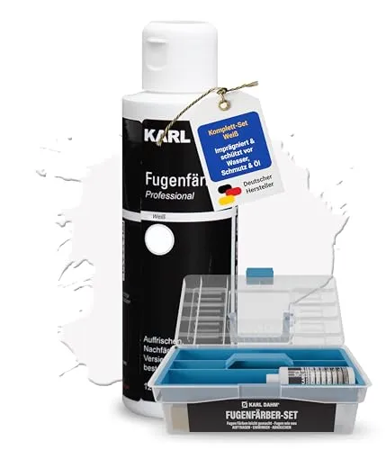 Karl Dahm® Fugenfärber-Set Weiß 120 ml – Effektive Fugenfarbe für Innen & Außen - FUGENMÖRTEL: Professionelles Fugenfärber-Set für strahlend weiße Fugen, wasser- & schmutzabweisend für langanhaltende Ergebnisse – ideal für eine schnelle Renovierung!