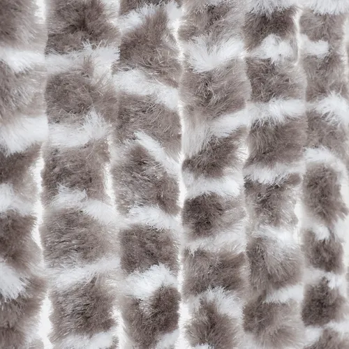 Flauschvorhang Chenille 90 x 200 cm taupe-weiß gestreift - Stylischer Türvorhang mit Insektenschutz, ideal für den Einsatz im Campingbereich. Breite: 90 cm, Länge: 200 cm, aus strapazierfähigem Polypropylen gefertigt.