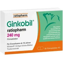 Ginkobil ratiopharm 240mg mit Ginkgo biloba - Arzneimittel zur Verbesserung der kognitiven Fähigkeiten, unterstützt die Gedächtnisleistung und Durchblutung der Gehirnzellen für ein aktives Leben.