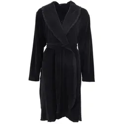 Vossen Bademäntel Damen Kurzmantel Ariel schwarz - 7900 XL - Bademäntel für Damen, figurbetont mit elegantem Rüschen-Schalkragen aus hochwertigem Velours, pflegeleicht und angenehm zu tragen.
