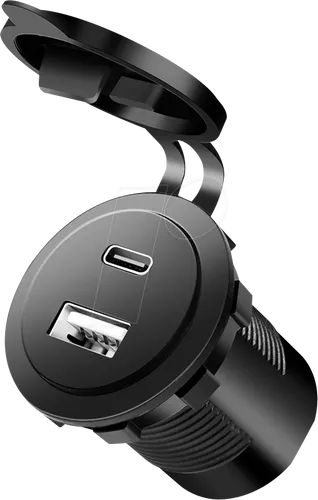 LOGILINK PA0330 - KFZ USB-Ladebuchse 12/24V - Stecker/Adapter mit festem Einbau und Schnellladefunktion für zwei Geräte gleichzeitig. Ideal für unterwegs mit 1x USB-C (PD) & 1x USB-A (QC 3.0), max. 30 W pro Anschluss.