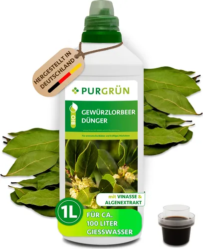 Purgrün Bio Gewürzlorbeer Dünger - Gemüsedünger mit NPK 4+1+7, angereichert mit Algenextrakt für kräftige, aromatische Blätter und hohe Widerstandskraft gegen Schädlinge.