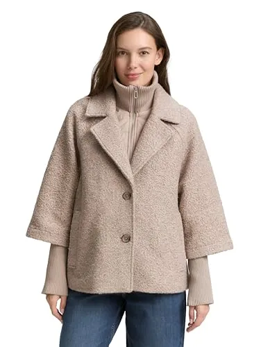 TOM TAILOR Damen Outdoorjacke XXL, Bouclé Beige Melange - Funktionsjacke im 2-in-1-Look, ideal für Outdoor-Aktivitäten und den Alltag. Hochwertiger Bouclé-Stoff sorgt für einen stylischen und komfortablen Auftritt.