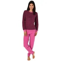 Normann Damen Frottee Pyjama in Beere mit Streifenoptik - Bequemer Langarm-Pyjama in Streifenoptik, perfekt für entspannte Nächte. Hergestellt aus 80% Baumwolle für hohen Tragekomfort. Ideal für gemütliche Abende!