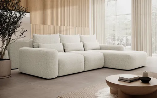 Selsey Ecksofa CARNOS mit Schlaffunktion und Bettkasten - Stylisches L-Sofa Carnos mit gemütlichem Chenille-Bezug und breiten Armlehnen. Verwandeln Sie es im Handumdrehen in ein bequemes Bett und genießen Sie zusätzlichen Stauraum im Bettkasten!