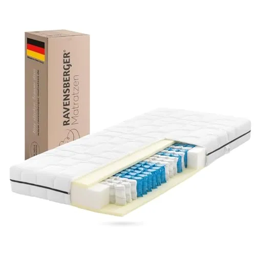 RAVENSBERGER Federkernmatratze Ortho-SPRING, 7-Zonen, 19 cm hoch - Ergonomische 7-Zonen Federkernmatratze mit hoher Punktelastizität, atmungsaktiv und druckentlastend. Ideal für Seitenschläfer und Rückenschläfer, Made in Germany.