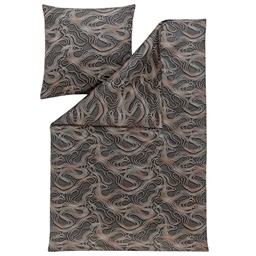 Estella Bettwäsche Marico Mako Interlock Jersey - Bettwäsche-Set in anthrazit mit modernem Wellenmuster, aus 100% Baumwolle, atmungsaktiv und pflegeleicht – ideal für ein stilvolles Schlafzimmer.