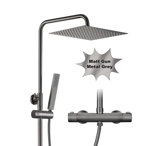 Görbach Regendusche Duschsystem mit Thermostatbatterie - Badewannen- & Duschsysteme mit 25x25cm Kopfbrause aus hochwertigem Edelstahl, ausgestattet mit intelligenter Temperaturkontrolle für sicheres Duschen.