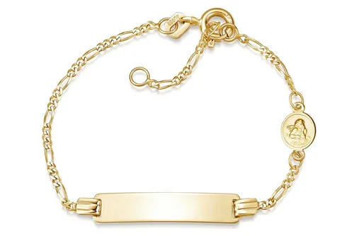 Silberkettenstore Goldarmband Kinder-Gravurarmband Schutzengel - 333 Gold - Goldarmband für Kinder mit beidseitig gravierbarem Plättchen und Schutzengelanhänger, ideal als persönliches Geschenk zur Taufe oder Geburt. Verstellbare Länge für perfekten Sitz.