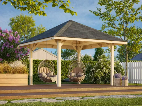 Gartenpavillon Holzpavillon BIANCA 300x300 cm – 4-Eck Pavillon für Ihren Garten