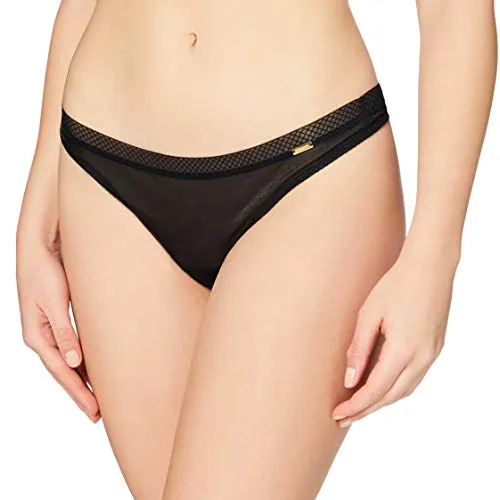 Gossard Damen Glossies Tanga, Halbtransparent, Schwarz, (Herstellergröße: X-Small)